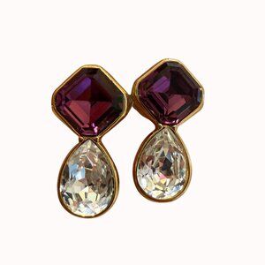 Vintage Swarovski S.A.L. Gold-Tone Pierced Earrings Crystal, Glam, Holiday,